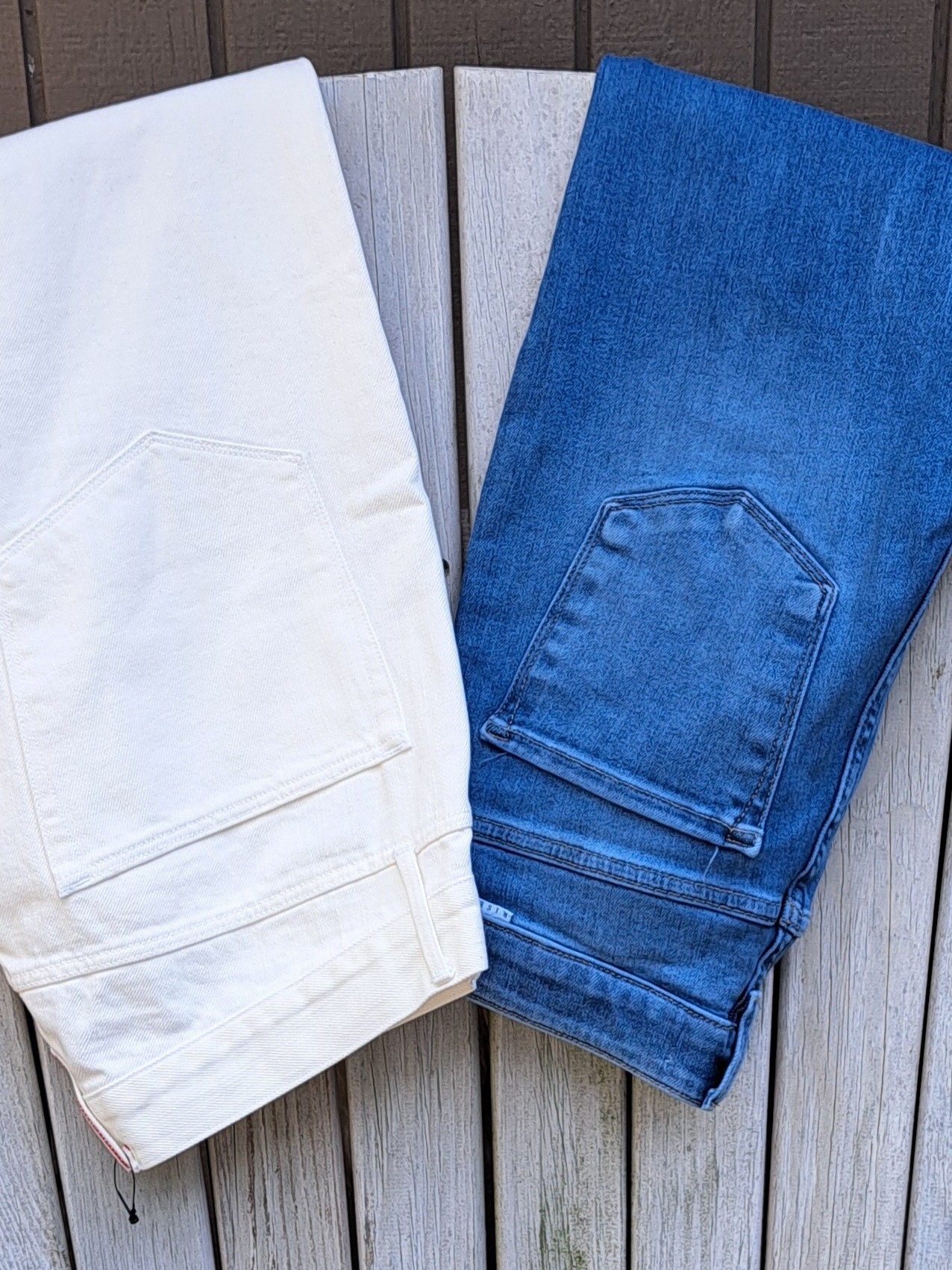 3x1 Relaxed Jeans In Cream..Button Fly Frayed Hem... Risen Jeans In Medium Blue